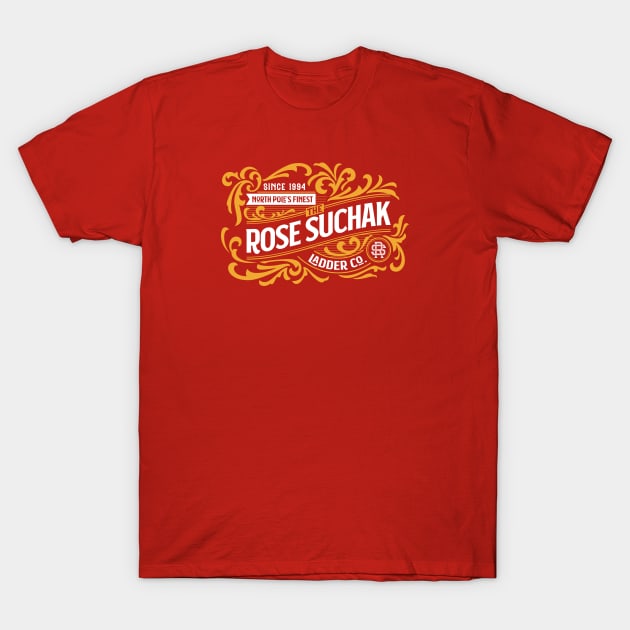 The Rose Suchak Ladder Co. (White and Gold on Red) T-Shirt by jepegdesign